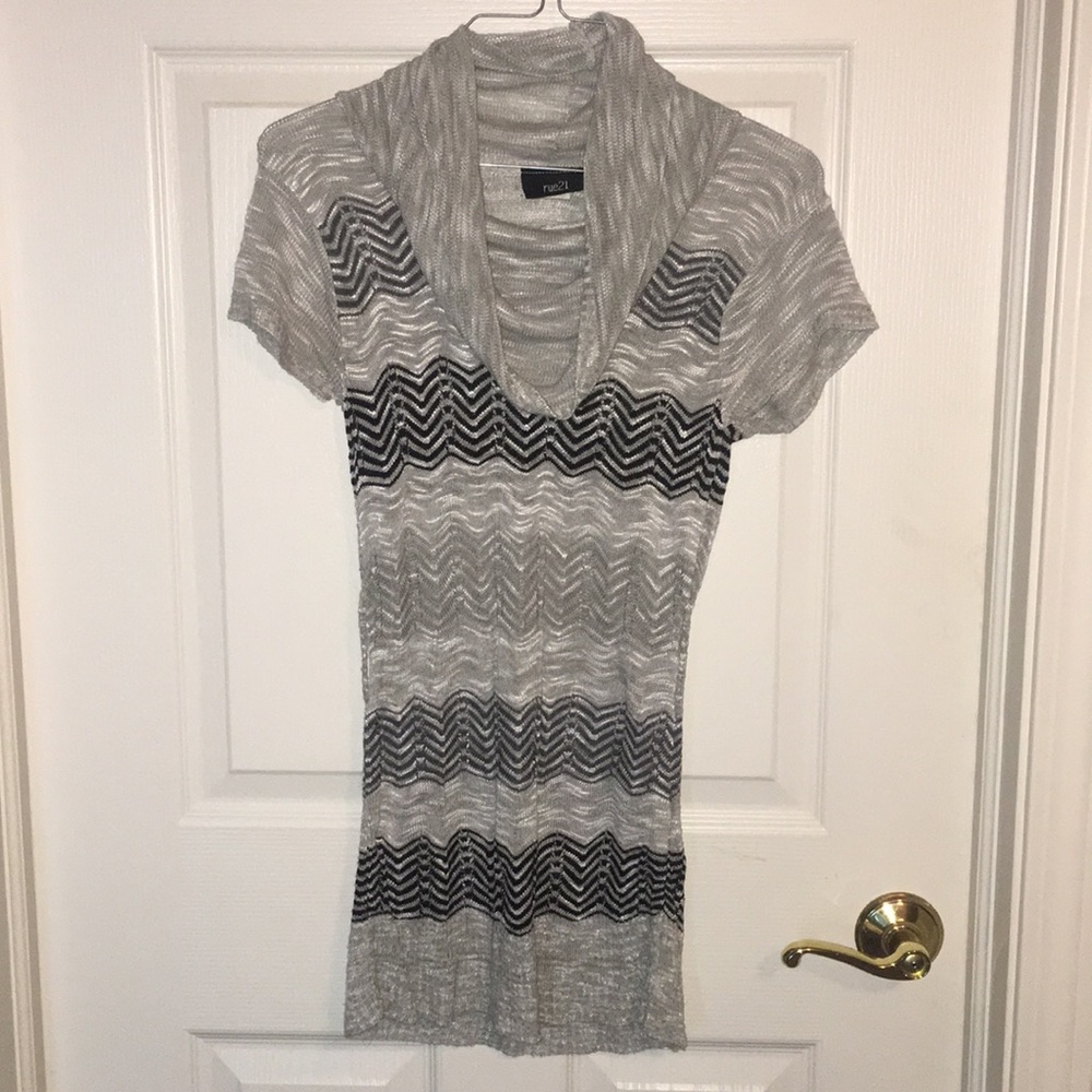 Grey and Black Cowl Neck Sweater MiniDress